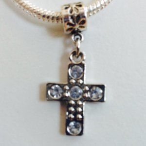 “CROSS” Silver Tone Dangling Charm For European Style Charm Necklace/Bracelet